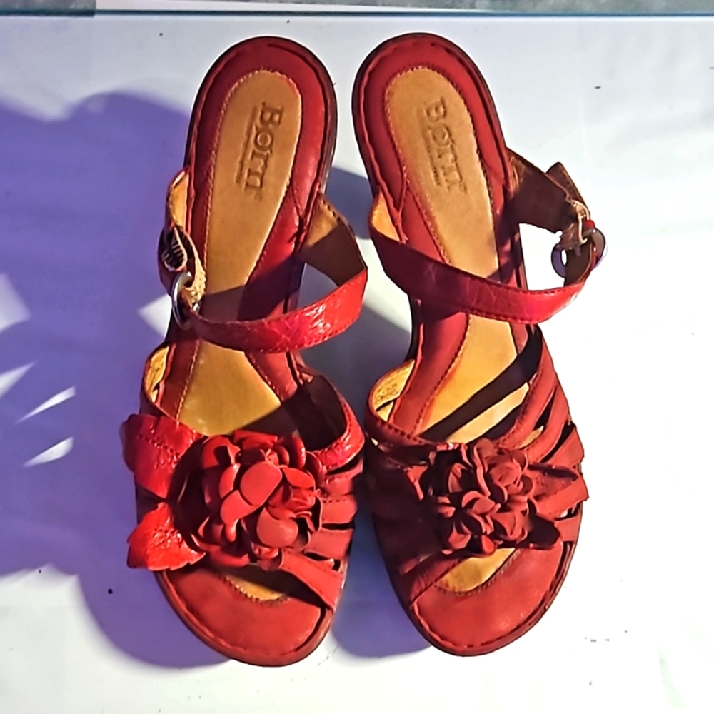 BORN Leather Floral Wedge
